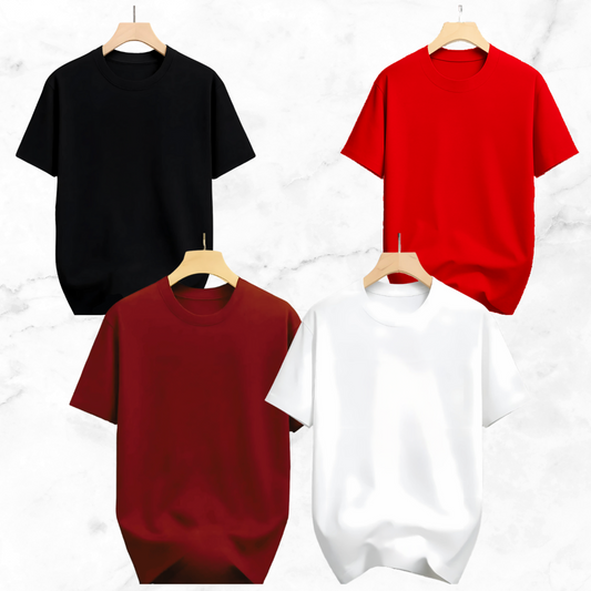 Drop Shoulder Solid T Shirt 4 Combo - Black, White, Red, Maroon