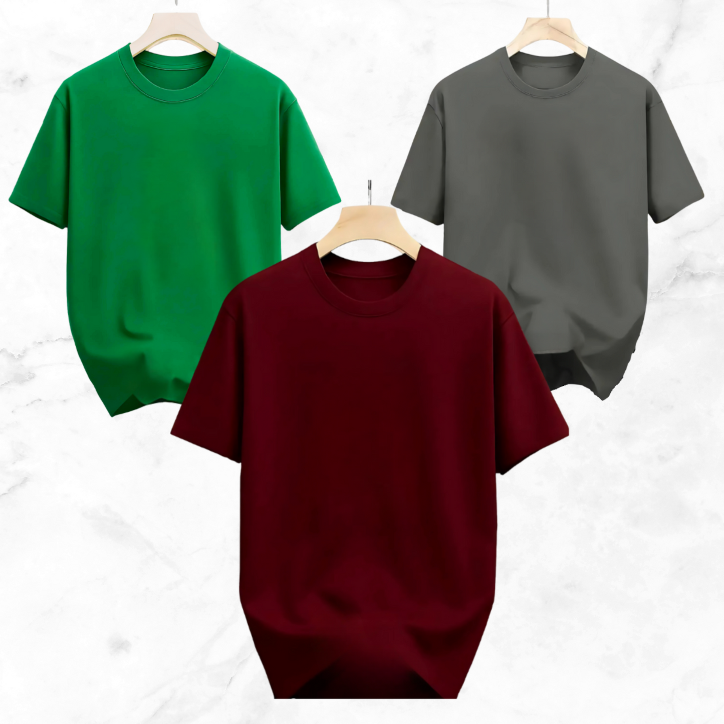 Drop Shoulder Solid T Shirt 3 Combo -  Green, Ash, Marron