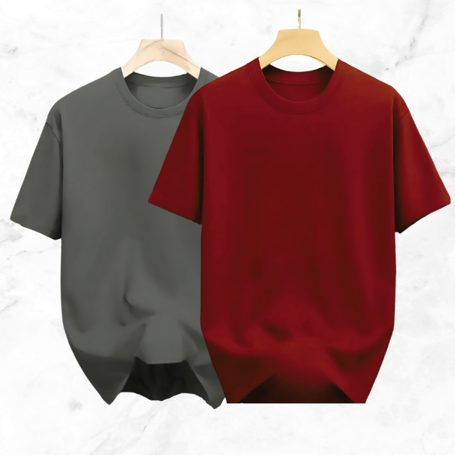 Drop Shoulder Solid T Shirt 2 Combo -  Marron, Ash