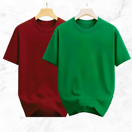 Drop Shoulder Solid T Shirt 2 Combo -  Marron, Green
