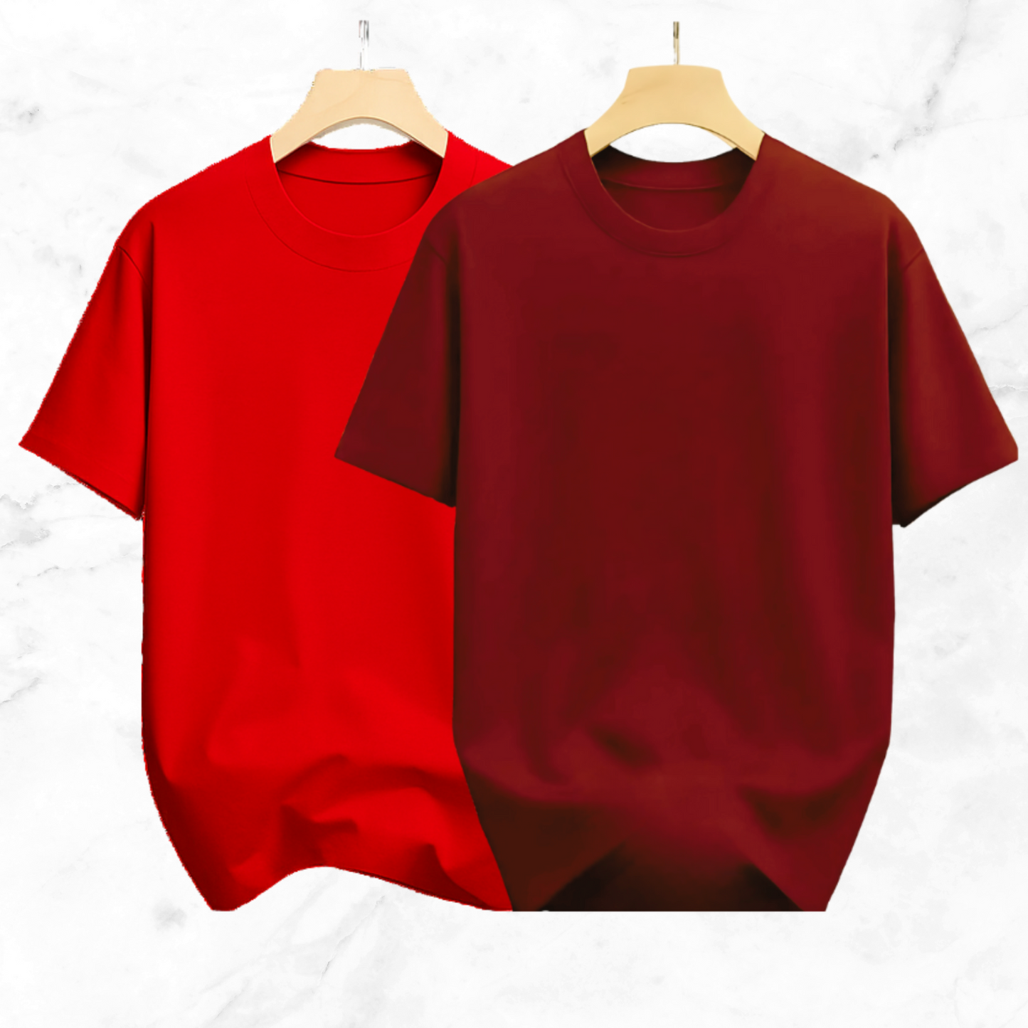 Drop Shoulder Solid T Shirt 2 Combo -  Red, Marron