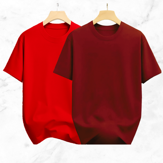 Drop Shoulder Solid T Shirt 2 Combo -  Red, Marron