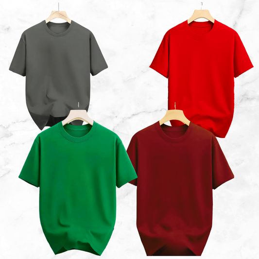 Drop Shoulder Solid T Shirt 4 Combo - Red, Maroon, Green, Ash