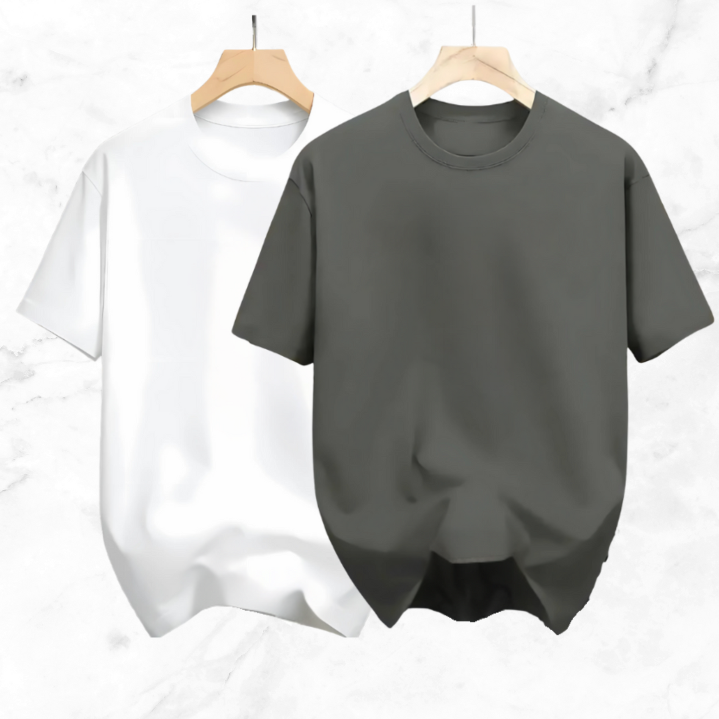 Drop Shoulder Solid T Shirt 2 Combo -  White, Ash