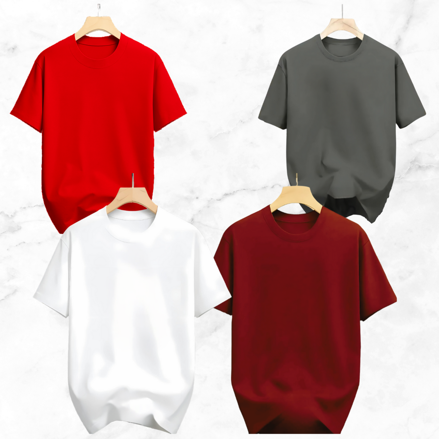 Drop Shoulder Solid T Shirt 4 Combo - White, Red, Maroon, Ash