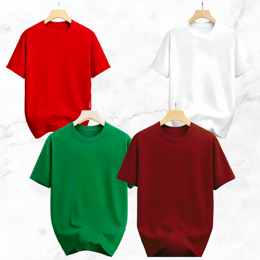 Drop Shoulder Solid T Shirt 4 Combo - White, Red, Maroon, Green